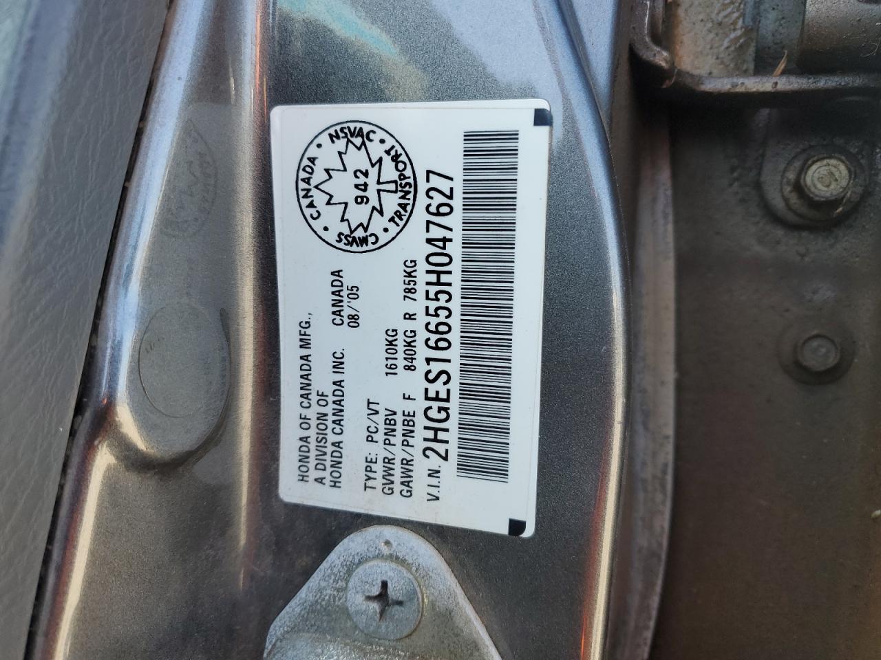 Lot #3139657508 2005 HONDA CIVIC LX