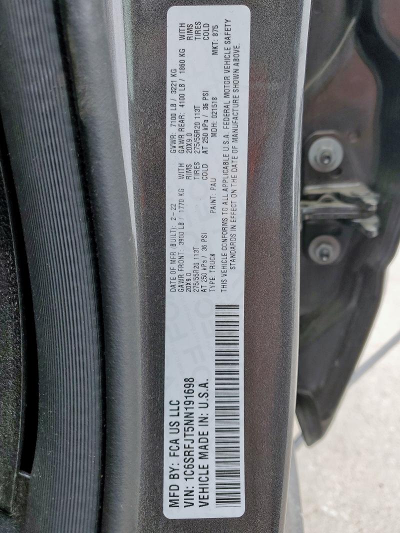 2022 RAM 1500 LARAM - 1C6SRFJT5NN191698