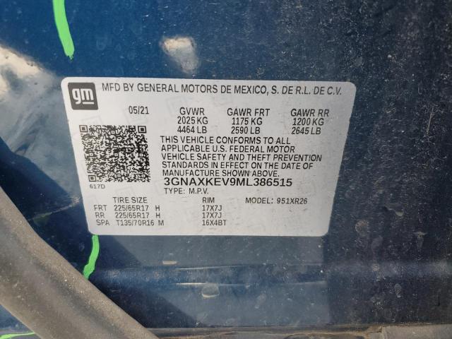 2021 CHEVROLET EQUINOX LT - 3GNAXKEV9ML386515