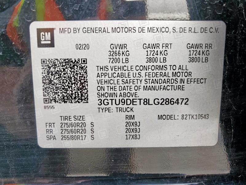 2020 GMC SIERRA K15 - 3GTU9DET8LG286472