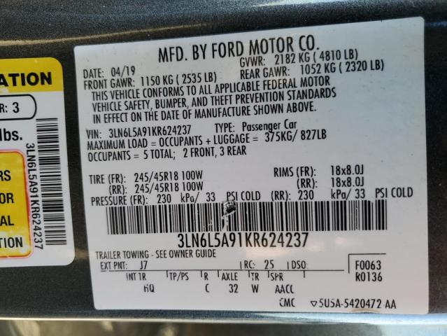 2019 LINCOLN MKZ - 3LN6L5A91KR624237