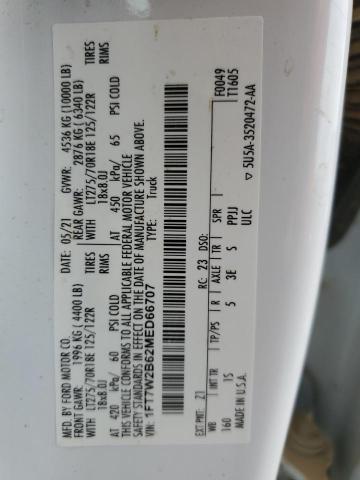 2021 FORD F250 SUPER - 1FT7W2B62MED66707