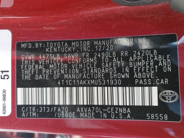 2021 TOYOTA CAMRY LE - 4T1C11AKXMU531930