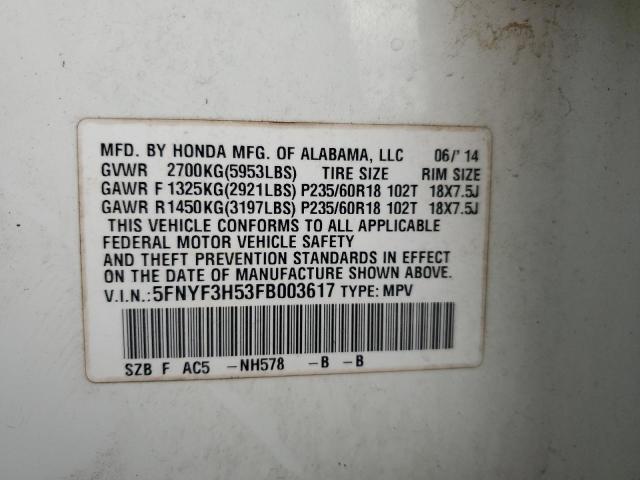 2015 HONDA PILOT EXL - 5FNYF3H53FB003617
