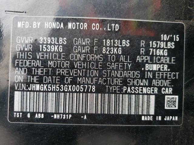 2016 HONDA FIT LX - JHMGK5H53GX005778