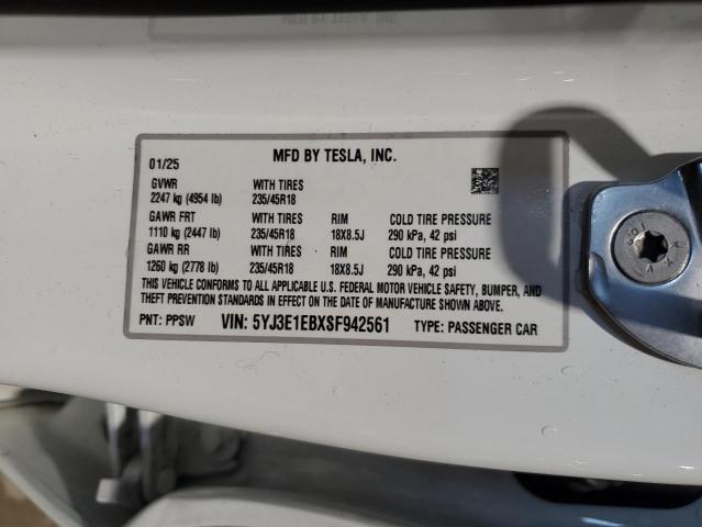 2025 TESLA MODEL 3 - 5YJ3E1EBXSF942561