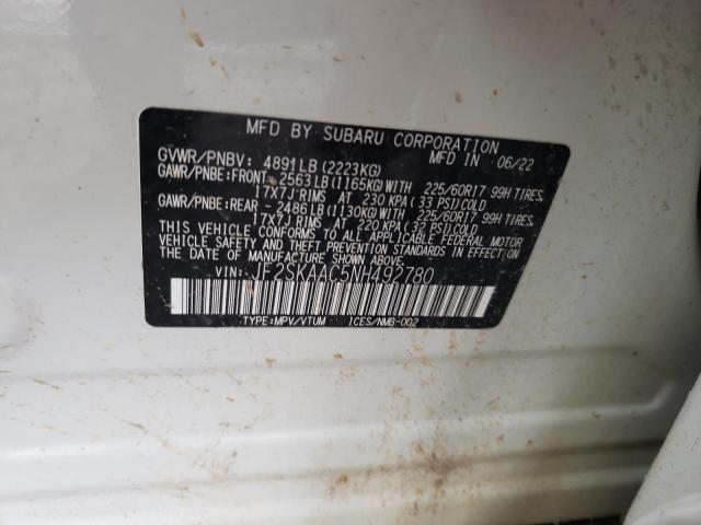 2022 SUBARU FORESTER JF2SKAAC5NH492780