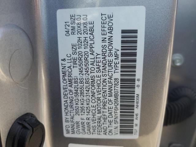 2021 HONDA PILOT SE 5FNYF6H26MB077828
