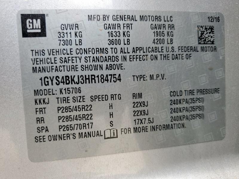 2017 CADILLAC ESCALADE L 1GYS4BKJ3HR184754