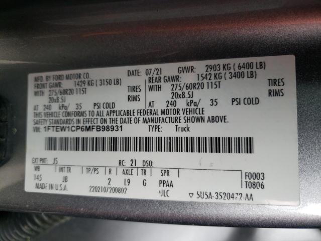2021 FORD F150 SUPER - 1FTEW1CP6MFB98931