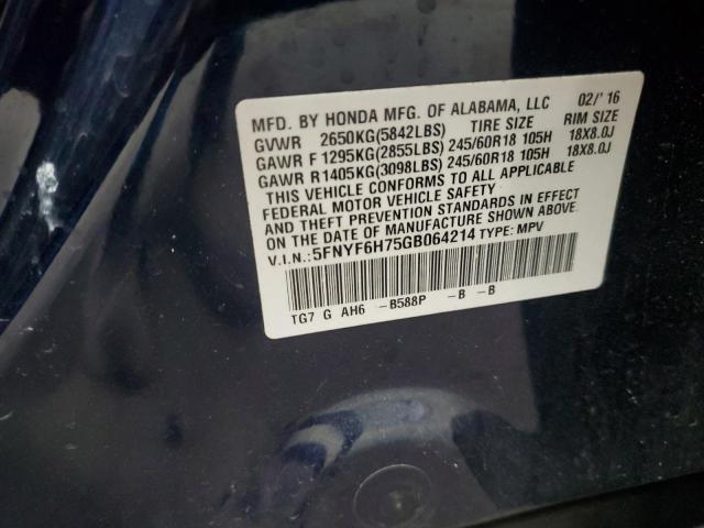 2016 HONDA PILOT EXLN - 5FNYF6H75GB064214