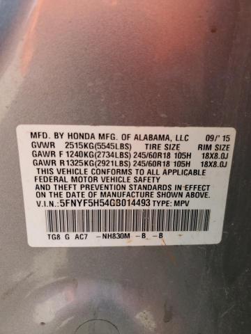 2016 HONDA PILOT EXL - 5FNYF5H54GB014493