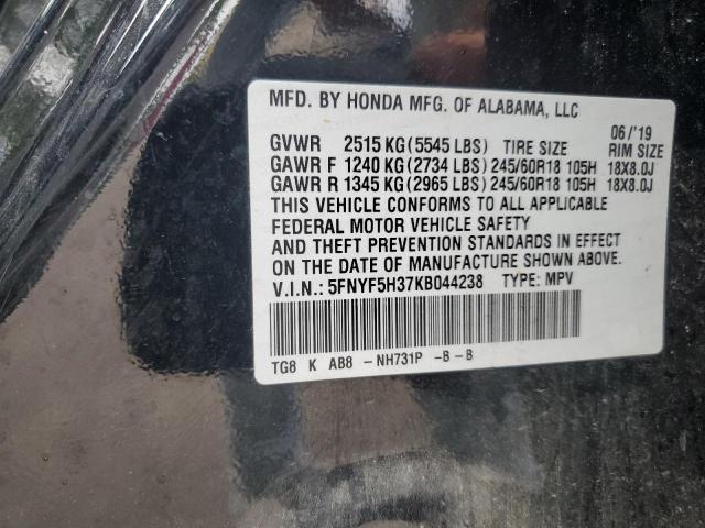 2019 HONDA PILOT EX 5FNYF5H37KB044238