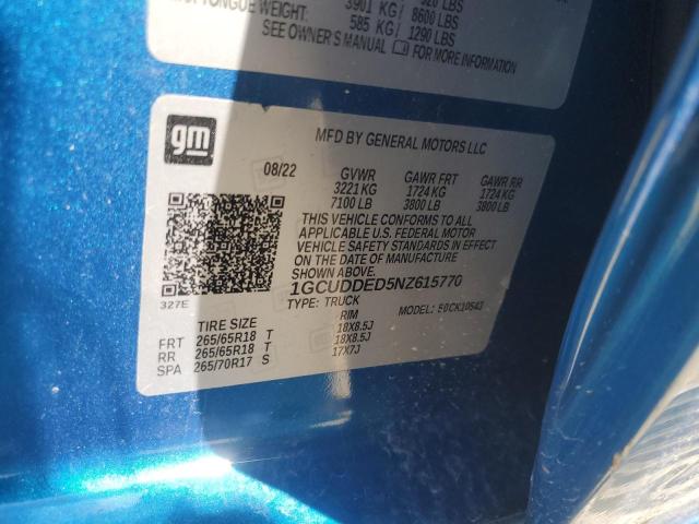 2022 CHEVROLET SILVERADO - 1GCUDDED5NZ615770