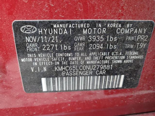 2022 HYUNDAI IONIQ BLUE - KMHC65LC0NU279881