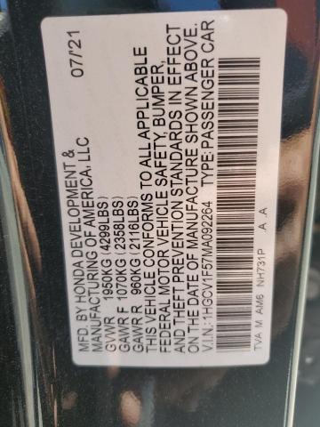 2021 HONDA ACCORD EXL - 1HGCV1F57MA092264