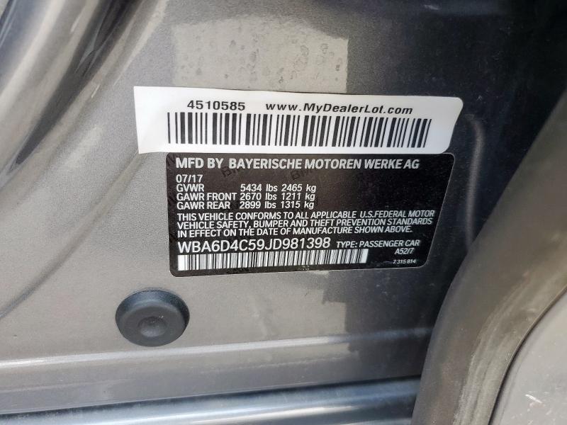 2018 BMW 650 I GRAN WBA6D4C59JD981398