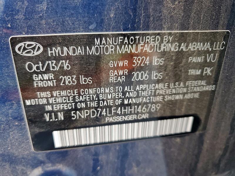 2017 HYUNDAI ELANTRA SE - 5NPD74LF4HH146789