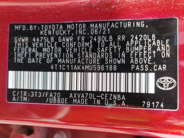 2021 TOYOTA CAMRY LE - 4T1C11AK4MU596188