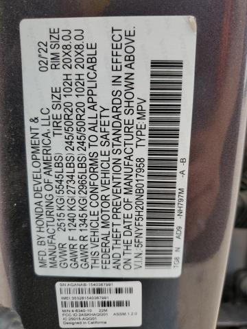 2022 HONDA PILOT SE 5FNYF5H20NB017958