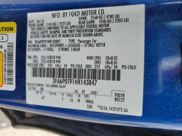 2017 FORD FUSION SE - 3FA6P0T91HR143847