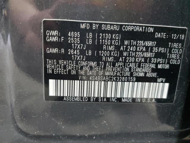 2019 SUBARU OUTBACK 2. - 4S4BSABC2K3280159