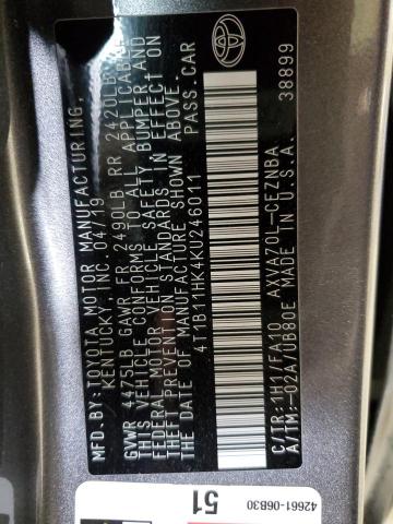 2019 TOYOTA CAMRY L - 4T1B11HK4KU246011