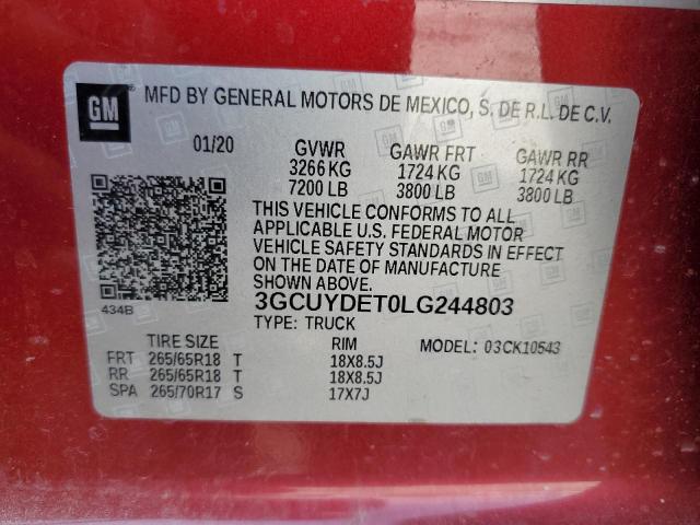 2020 CHEVROLET SILVERADO - 3GCUYDET0LG244803