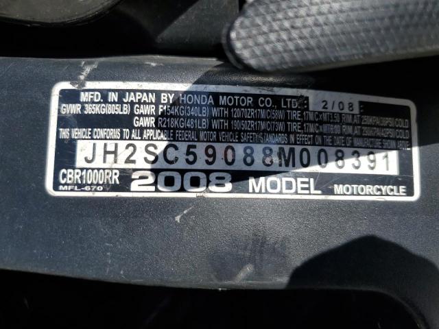 2008 HONDA CBR1000 RR JH2SC59088M008391
