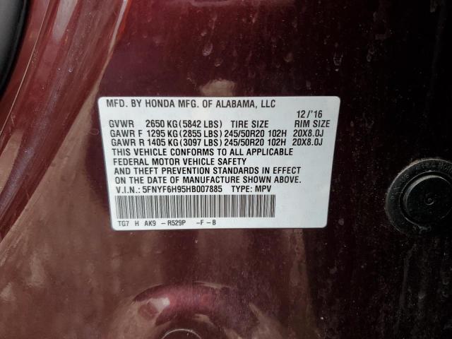2017 HONDA PILOT TOUR - 5FNYF6H95HB007885