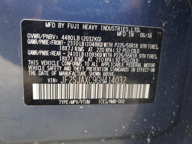 2016 SUBARU FORESTER 2 JF2SJAXC9GH414032