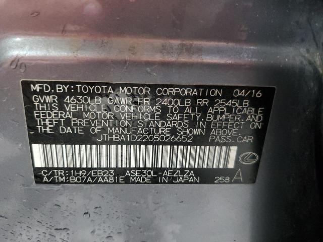 2016 LEXUS IS 200T JTHBA1D22G5026652