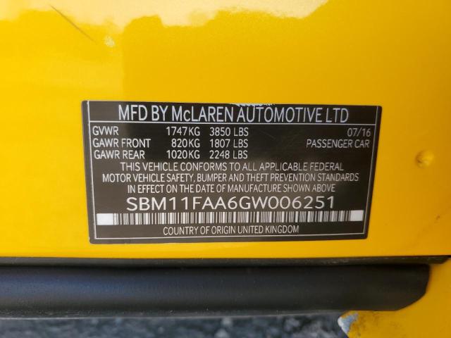 2016 MCLAREN AUTOMOTIVE 650S SPIDE SBM11FAA6GW006251