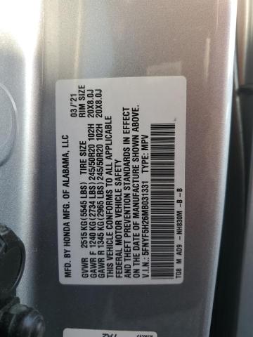 2021 HONDA PILOT SE 5FNYF5H26MB031331