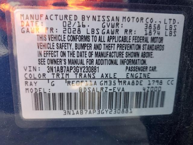 2016 NISSAN SENTRA S - 3N1AB7AP3GY230881