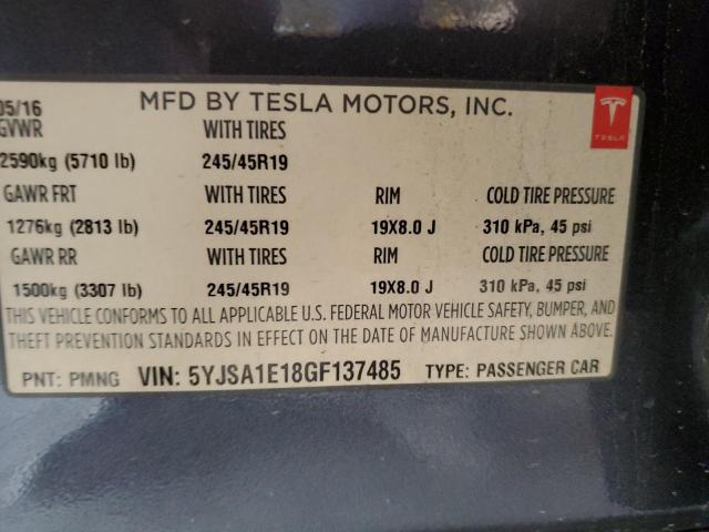 2016 TESLA MODEL S 5YJSA1E18GF137485