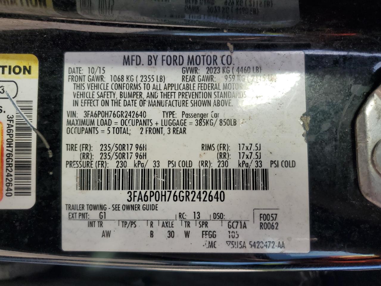 Lot #3316741398 2016 FORD FUSION SE