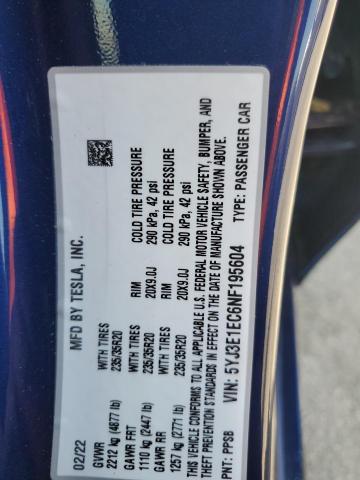 2022 TESLA MODEL 3 5YJ3E1EC6NF195604