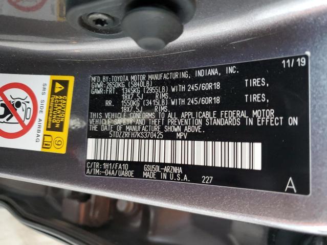 2019 TOYOTA HIGHLANDER - 5TDZZRFH7KS370425