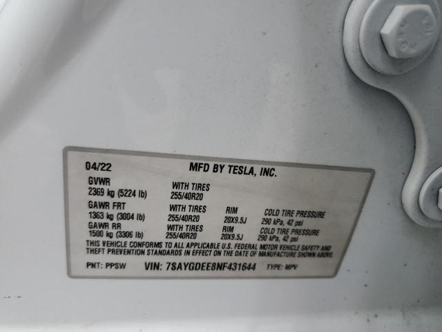 2022 TESLA MODEL Y - 7SAYGDEE8NF431644