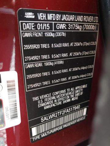 2015 LAND ROVER RANGE ROVE - SALWR2TF2FA517940