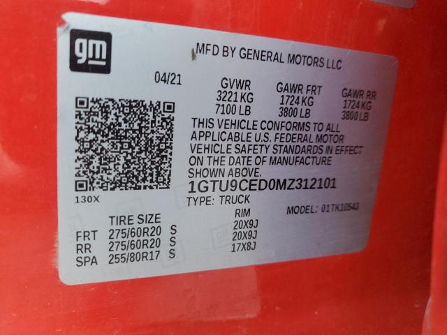 2021 GMC SIERRA K15 1GTU9CED0MZ312101