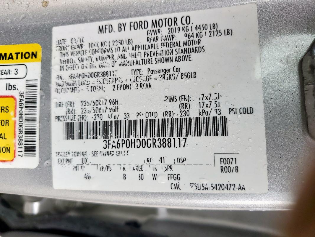 2016 FORD FUSION SE - 3FA6P0HD0GR388117