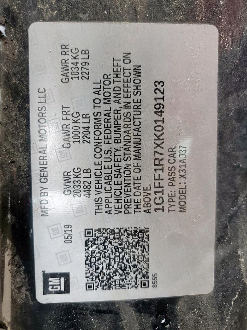 2019 CHEVROLET CAMARO SS - 1G1FF1R7XK0149123