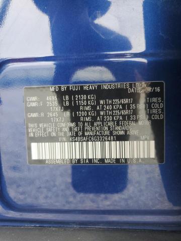 2016 SUBARU OUTBACK 4S4BSAFC6G3326481