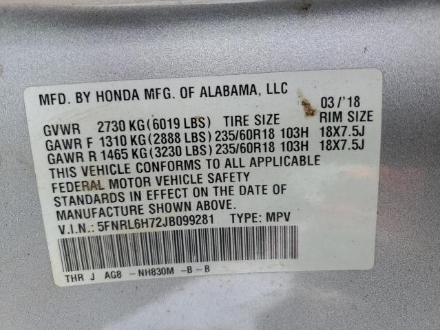 2018 HONDA ODYSSEY EX - 5FNRL6H72JB099281