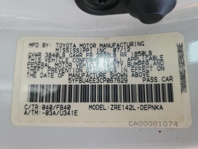 2012 TOYOTA COROLLA BA - 5YFBU4EE3CP067629