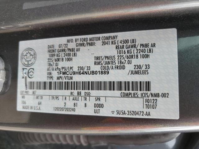 2022 FORD ESCAPE SEL 1FMCU9H64NUB01889