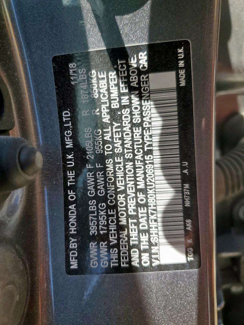 2019 HONDA CIVIC EXL - SHHFK7H80KU206915