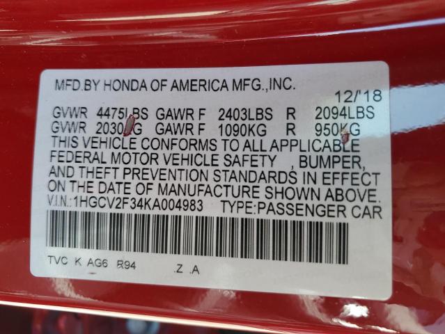 2019 HONDA ACCORD SPO - 1HGCV2F34KA004983
